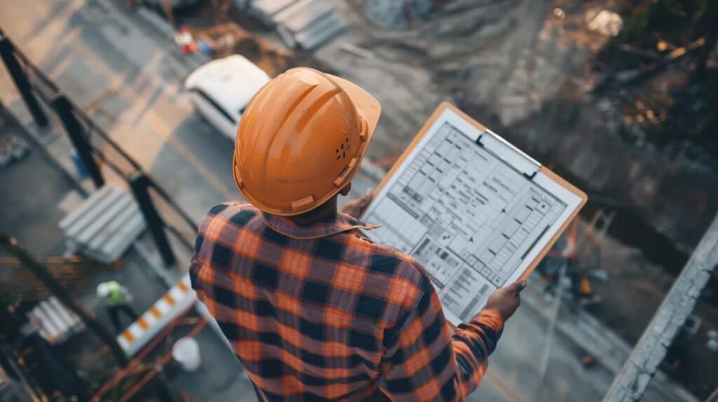 A professional, clean image of a clipboard or digital tablet displaying a complex checklist or schematic of a site plan, overlaid with city utility logos (like a conceptual representation of the utility authorization form). A professional contractor stands in front of a construction gate, looking determined but organized.